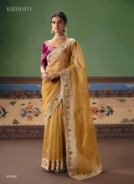 Yellow Colour Gshringar By Kimora Fancy Fabric With Designer Work Saree Ks-5625